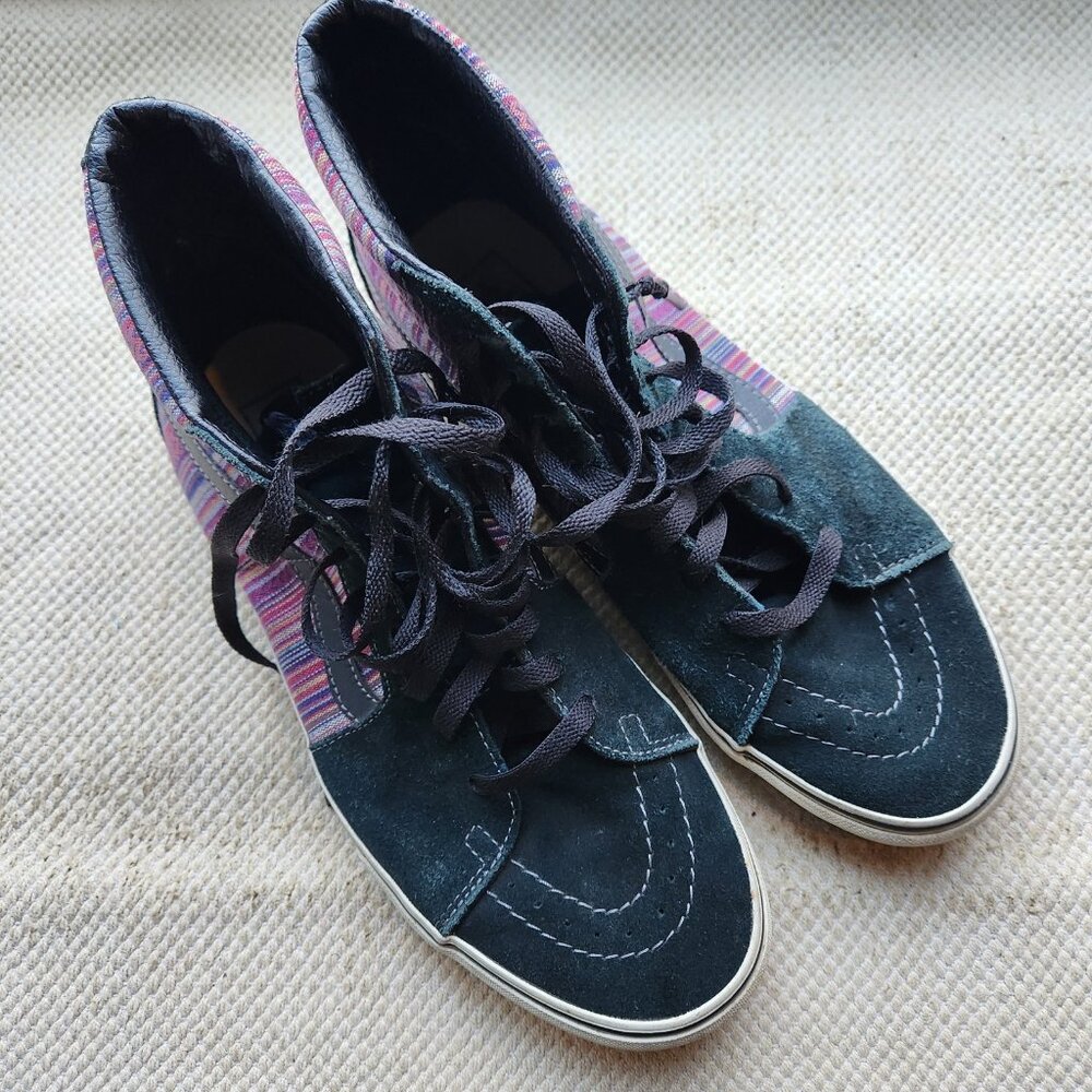 Vans Sk8-Hi Striped Mens 11 US High Top Skate Shoes Black Guate Weave T375 - Picture 2 of 12